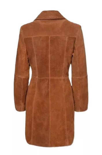 Women's 100% Suede Leather  Length Classic Trench Coat Soft Suede Winter Jacket