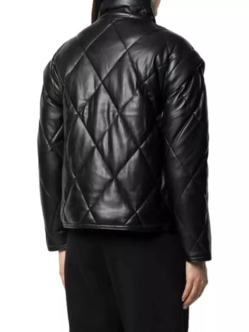Women Real Leather Soft Lambskin Puffer Jacket Black