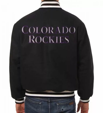 Men Letterman Colorado Rockies Black All Wool Varsity Jacket - MLB