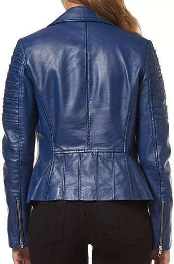 Leather Jacket Women Biker Motorcycle Women Soft Fit Size Real Blue