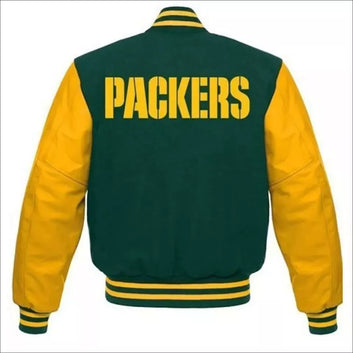 Green Bay Packers Varsity Jacket Wool & Genuine Leather Sleeves - NFL