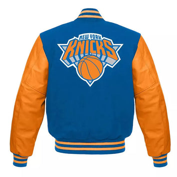 Letterman New York Knicks Blue and Orange Varsity Jacket - NBA