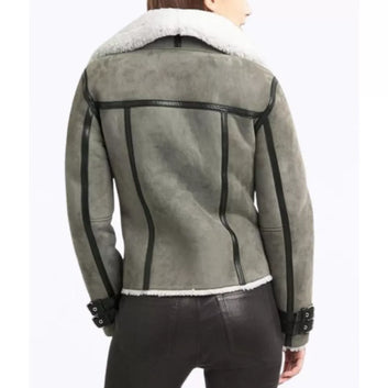 Women Grey Suede Shearling Jacket  Handmade Grey Leather Jacket