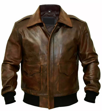 Aviator  Real Cowhide Distressed Brown Leather Bomber Flight Vintage Jacket