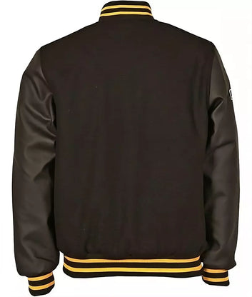 Pittsburgh Pirates Letterman Black Varsity Jacket with Real Leather Sleeves - MLB