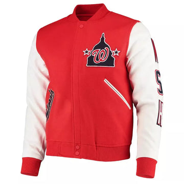 Letterman Washington Nationals Red and White Varsity Jacket - MLB