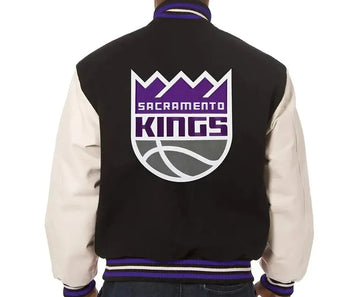 Men Letterman Sacramento Kings Black and White Varsity Jacket - NBA