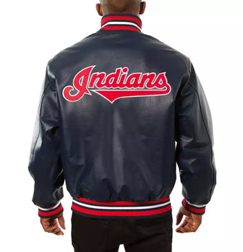 Men Cleveland Indians Full Sheep Leather Navy Letterman Varsity Jacket - MLB