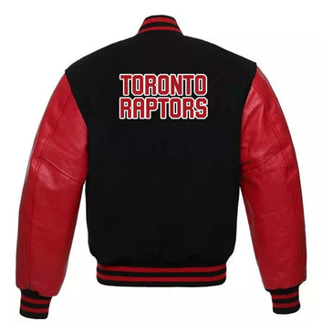 Men Toronto Raptors Varsity Jackets Wool & Genuine Leather Sleeves black & red - NBA