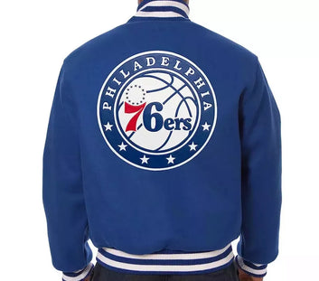 Men Philadelphia 76ers Royal Blue All Wool Lettermen Varsity Jacket - NBA