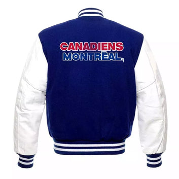 Montreal Canadiens Varsity Jacket Wool & Genuine Leather Sleeves blue and white - NHL