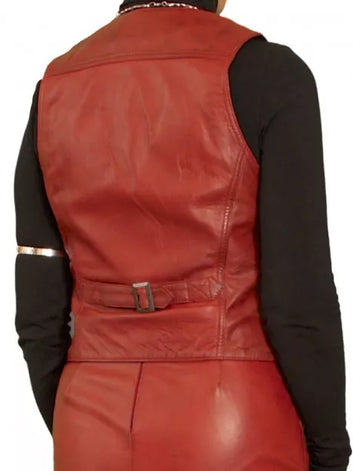 Red Genuine Women Leather Sheepskin Vest