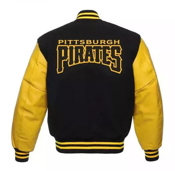 Men Pittsburgh pirates Varsity Jacket Wool & Genuine Leather Sleeves yellow and black - MLB