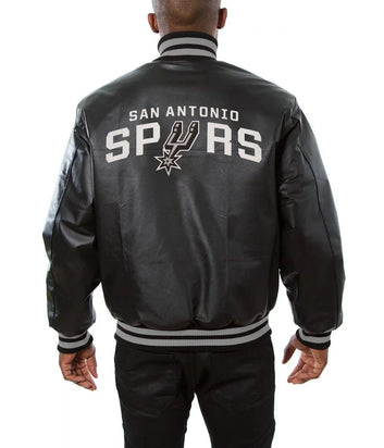 Men San Antonio Spurs Black Leather Varsity Jacket - NBA