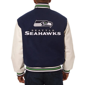 Men Seattle Seahawks Blue and White Varsity Jacket - NFL