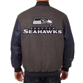 Men Seattle Seahawks Charcoal and Navy Varsity Jacket - NFL
