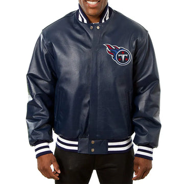 Men Tennessee Titans Navy Blue Varsity Leather Jacket - NFL