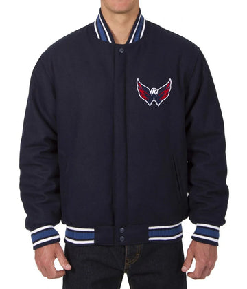 Men Washington Capitals Navy Blue Wool Varsity Jacket - NHL