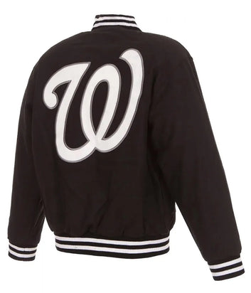 Men Washington Nationals Black Letterman Wool Varsity Jacket - MLB