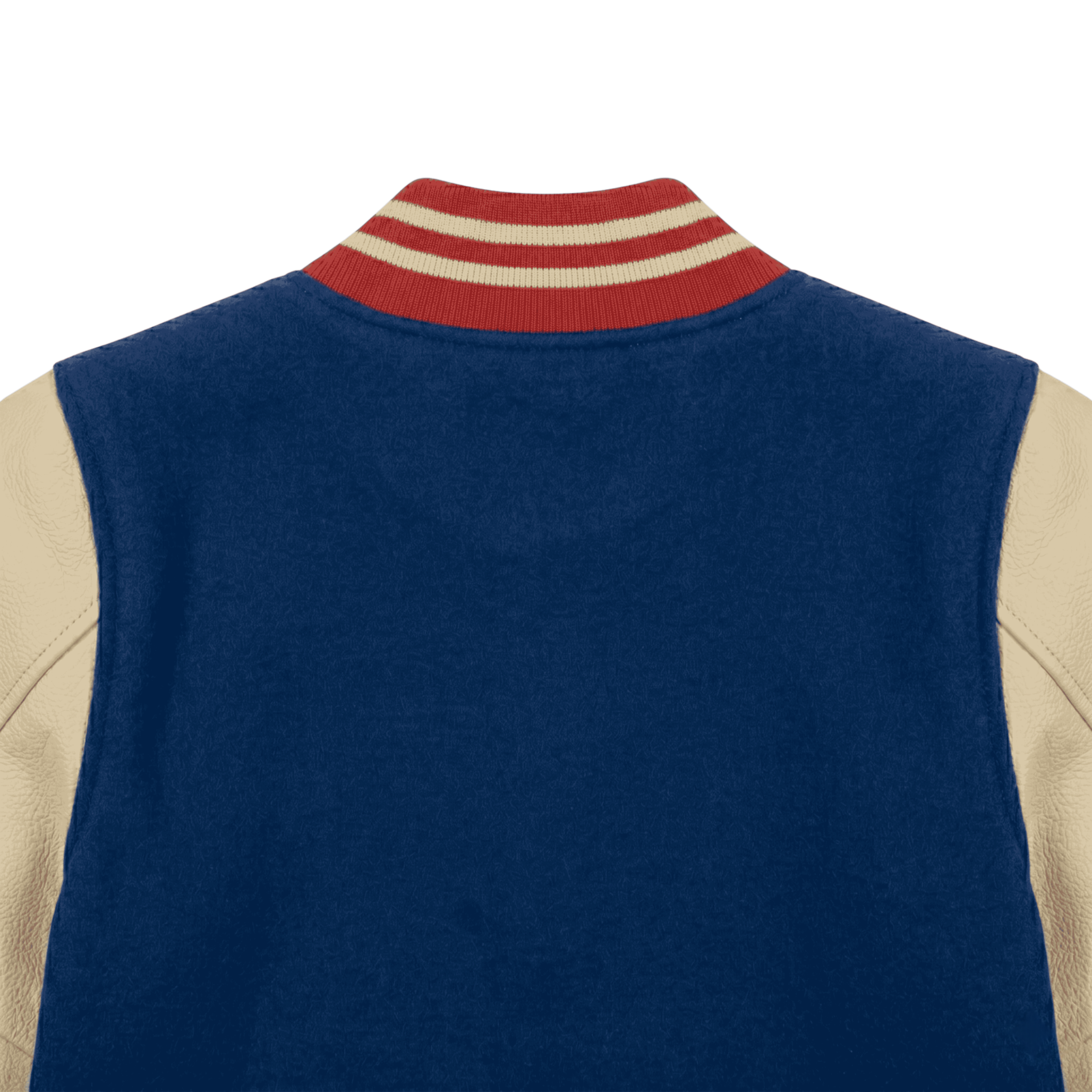 NFL Men's New England Patriots Navy Blue Varsity Jacket (Back Close Up)