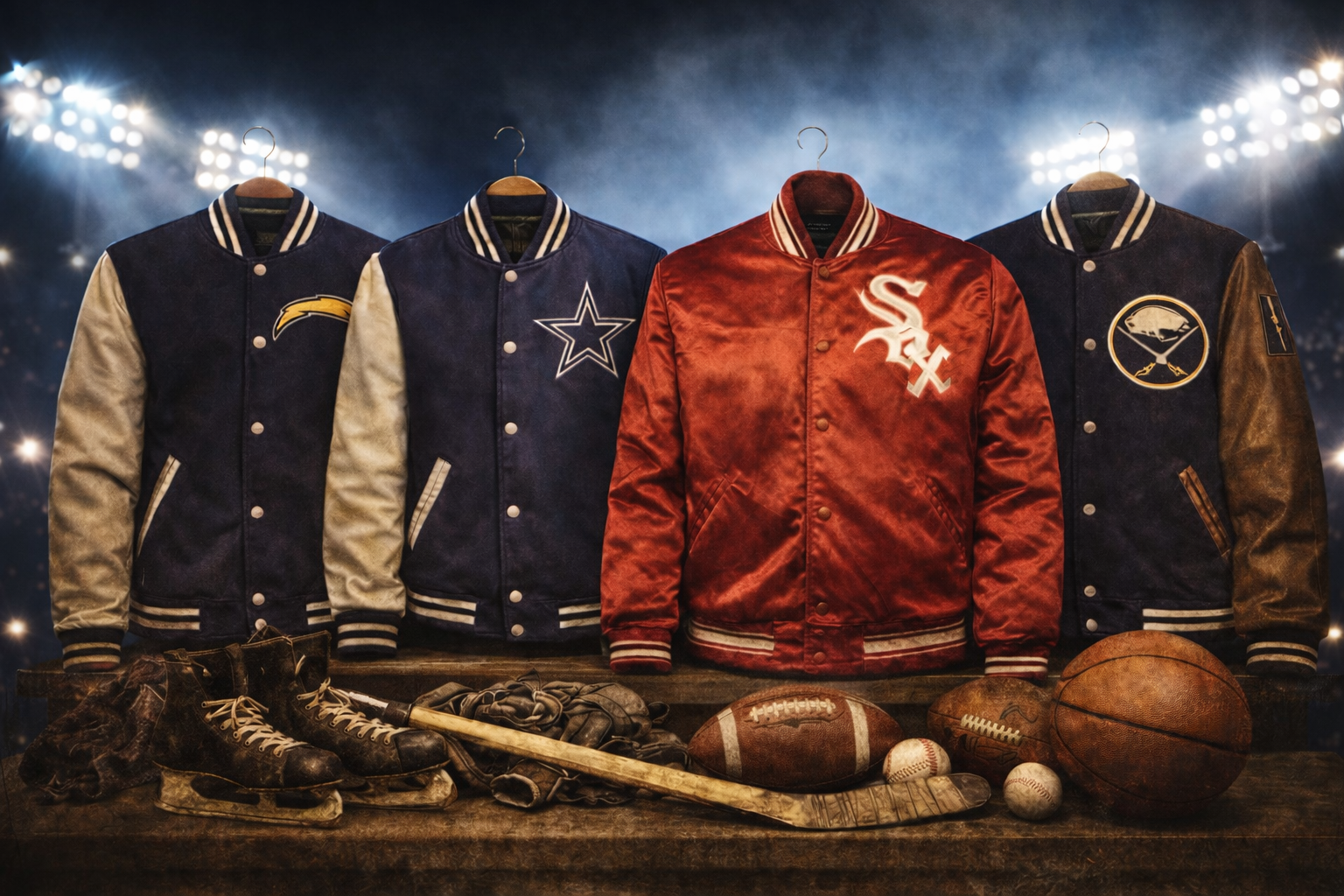 Men's varsity jacket with leather sleeves from Leather Nativ collection