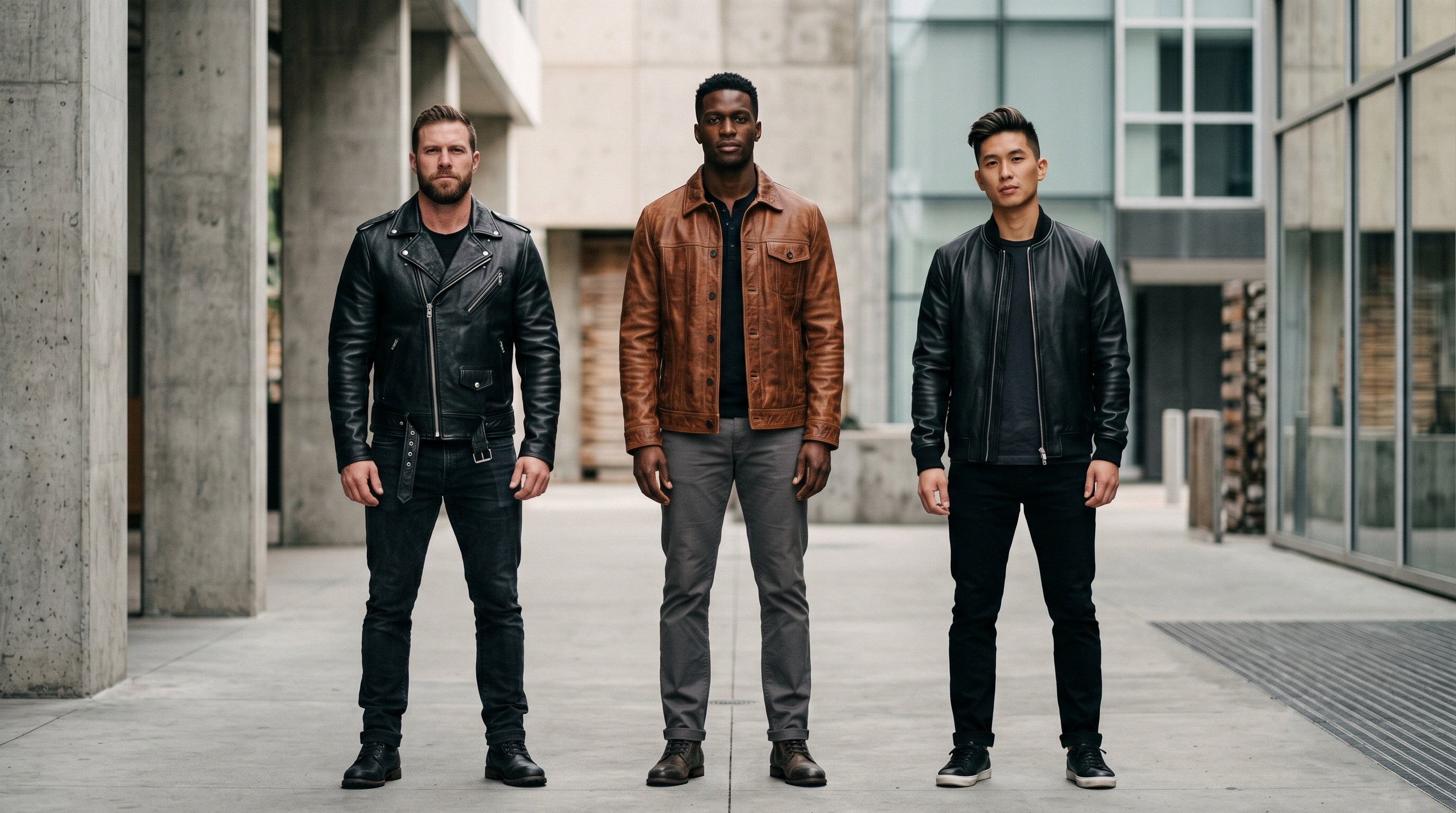 Men's leather jackets collection featuring biker, bomber, and vintage styles from Leather Nativ