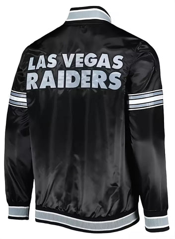 NFL Las Vegas Raiders Black Satin Varsity Jacket full-snap Embroidery logos