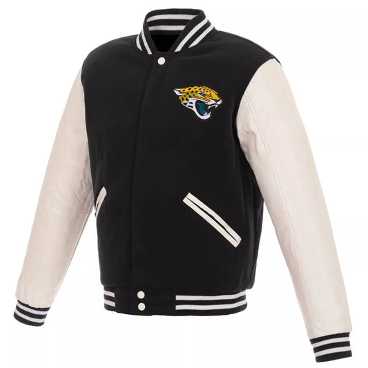 Jacksonville Jaguars Letterman Black Varsity Jacket With Genuine Leather Sleeves