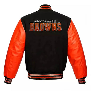 Letterman Cleveland Browns Black Wool Varsity Jacket With Orange Leather Sleeves