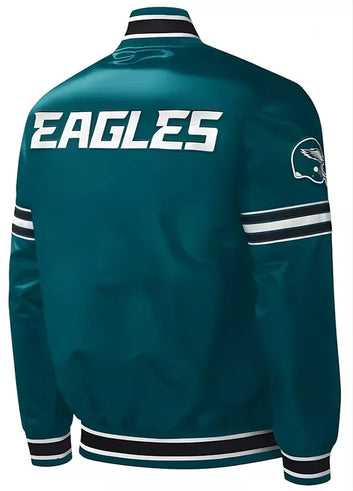 Philadelphia Eagles Full Snap Satin Varsity Jacket Embroidery logos
