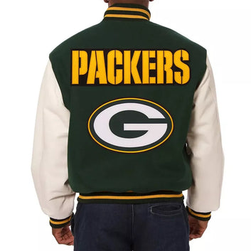 Green Bay Packers Varsity Jacket Wool with Genuine leather sleeves