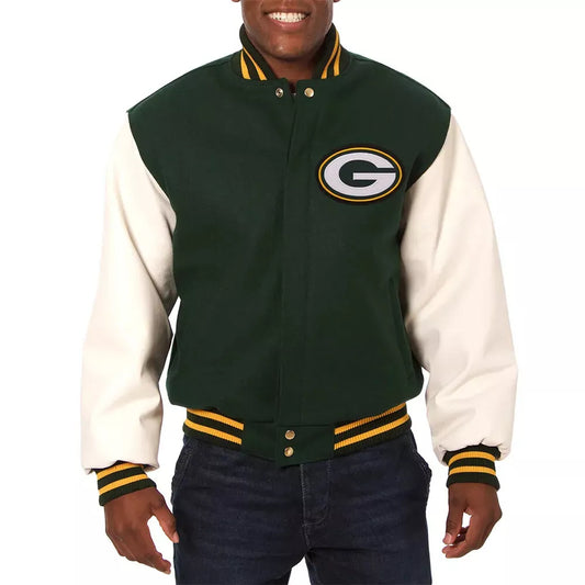 Green Bay Packers Varsity Jacket Wool with Genuine leather sleeves