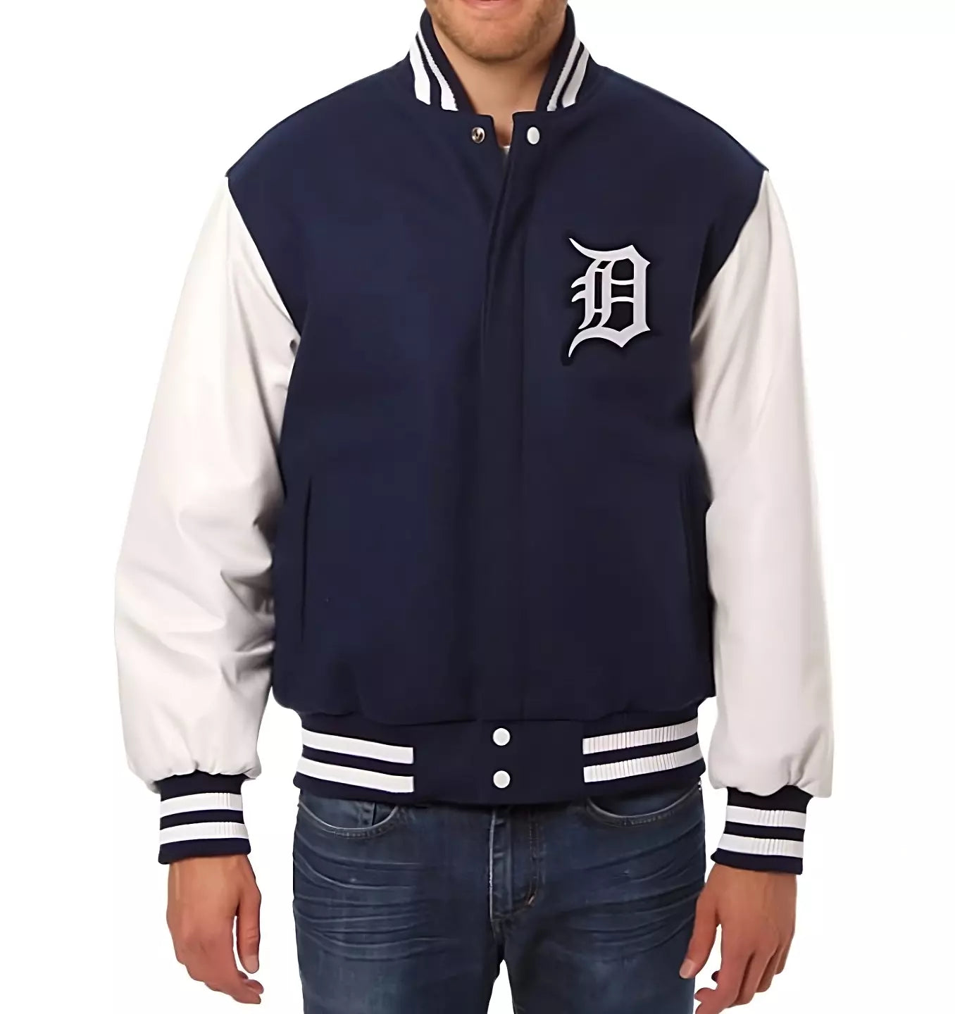 Letterman Detroit Tigers Varsity Jacket with Leather Sleeves - Baseball MLB