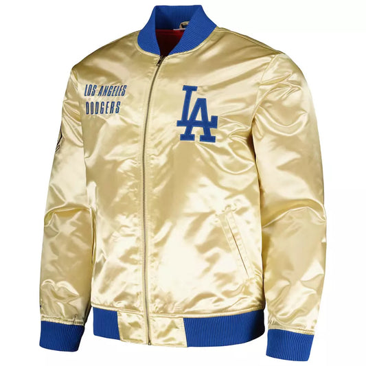 MLB Los Angeles Dodgers Gold Satin Varsity Bomber Jacket