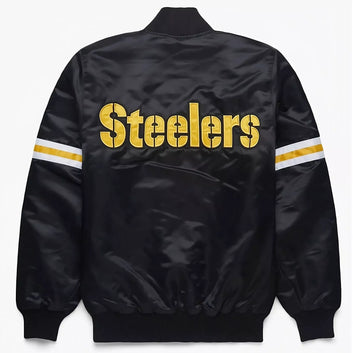 NFL Pittsburgh Steelers Black Satin Letterman Varsity Jacket