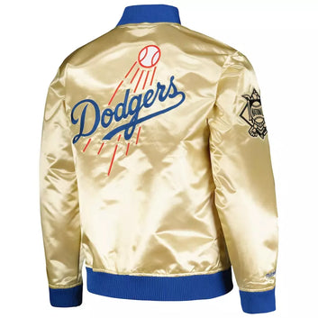 MLB Los Angeles Dodgers Gold Satin Varsity Bomber Jacket
