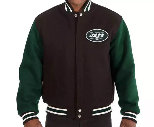 New York Jets Black and Green All Wool Lettermen Varsity Jacket