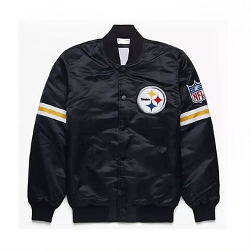 NFL Pittsburgh Steelers Black Satin Letterman Varsity Jacket