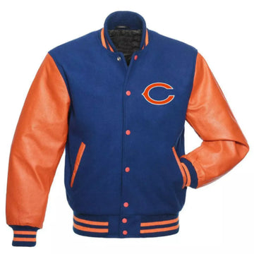 Chicago Bears Letterman Varsity Jacket Wool with Genuine Leather Sleeves - NFL