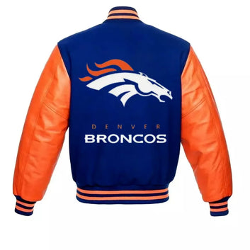 Denver Broncos Letterman Varsity Jacket Wool With Genuine Leather Sleeves