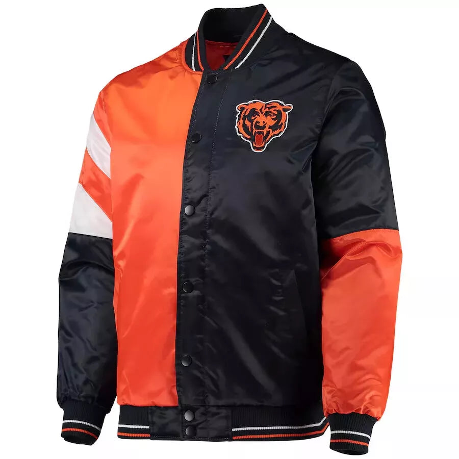 NFL Chicago Bears Orange & Black Satin Letterman Varsity Jacket