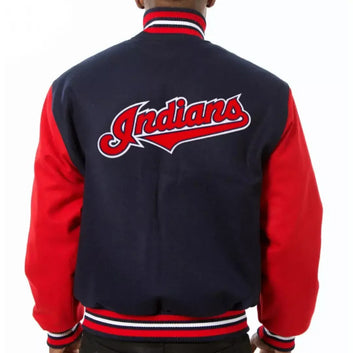 Men Cleveland Indians Navy Blue and Red Letterman Varsity Jacket - MLB