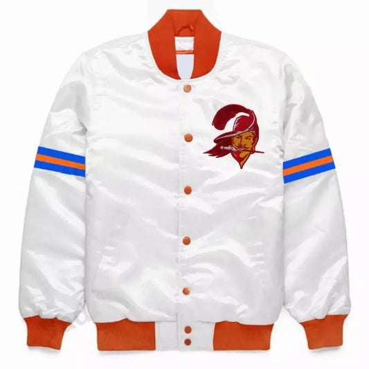 Tampa Bay Buccaneers Vintage 80s White Satin Bomber Baseball Varsity Jacket - NFL