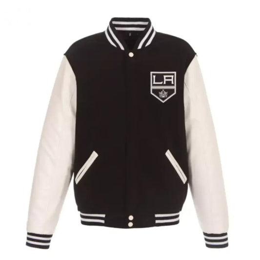 Los Angeles Kings Letterman Varsity Jacket with Leather Sleeves black and white - NHL