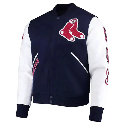 Men Letterman Boston Red Sox Navy and White Varsity Jacket - MLB