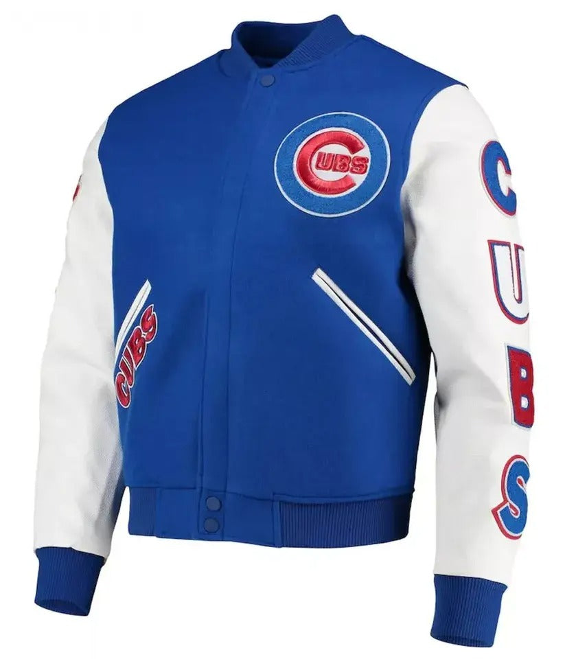 Men Letterman Chicago Cubs Blue and White Varsity Jacket - MLB