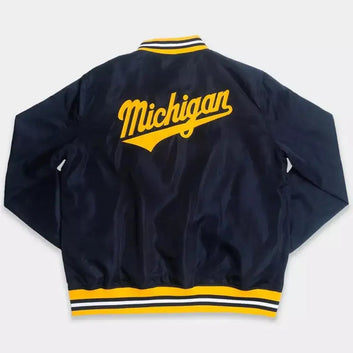Michigan Wolverine Sailor Hat Script Navy Satin Jacket - NFL
