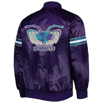 Men Charlotte Hornets Purple Satin Letterman Varsity Jacket - NBA