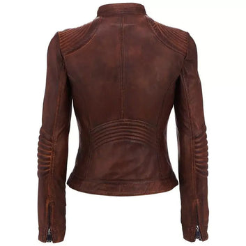 Women's Latest Cafe Racer Moto Biker Distressed Brown Vintage Real Leather Jacket