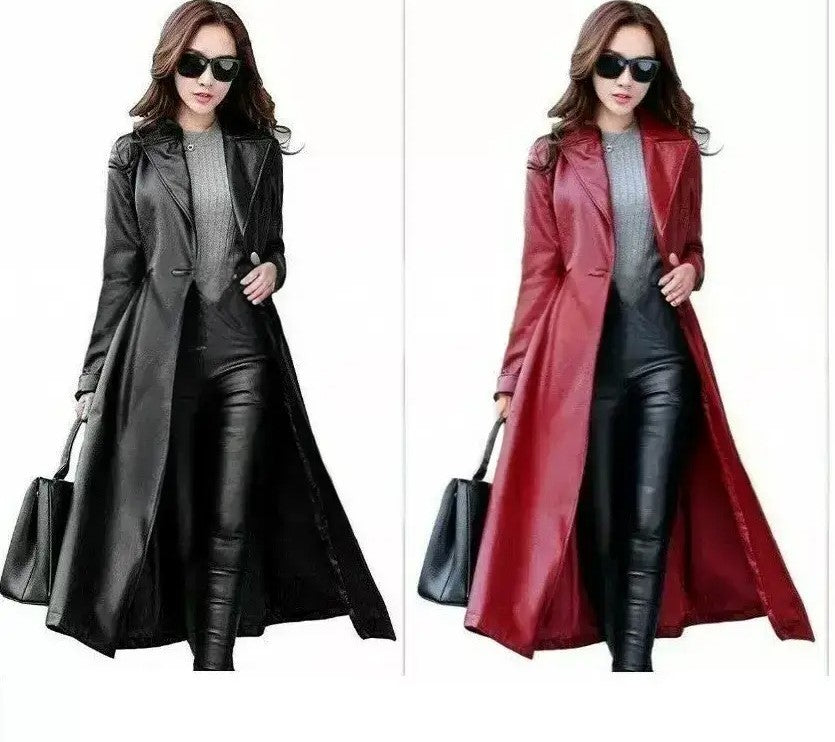 Ladies Stylish Genuine Lambskin Real Leather Long Coat Trench Coat Women Jacket different colours